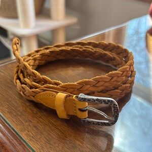 Benheart Thin Braided Leather Belt - Mustard Yellow & Silver Buckle